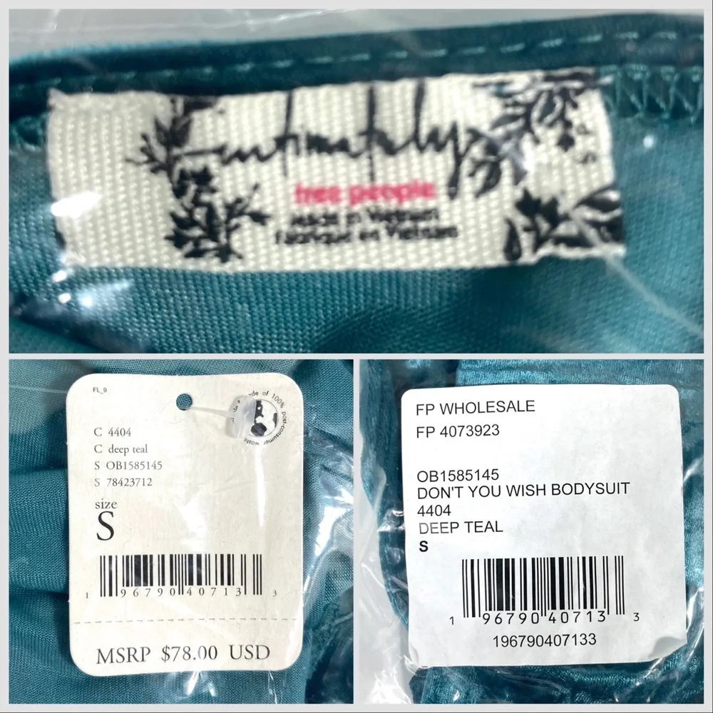 Free People Top Free People Don't You Wish Velvet Bodysuit S Deep Teal - Picture 12 of 14